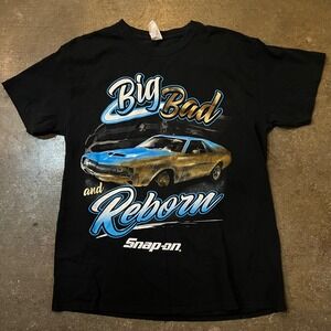 Vintage Snap-on Shirt Men Large Black Big Bad and Reborn Graphic Muscle Car Tee